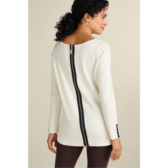 Soft Surroundings Margulies Sweater Womens 2X Exposed Back Zip Long Sleeve Cream - Picture 1 of 8